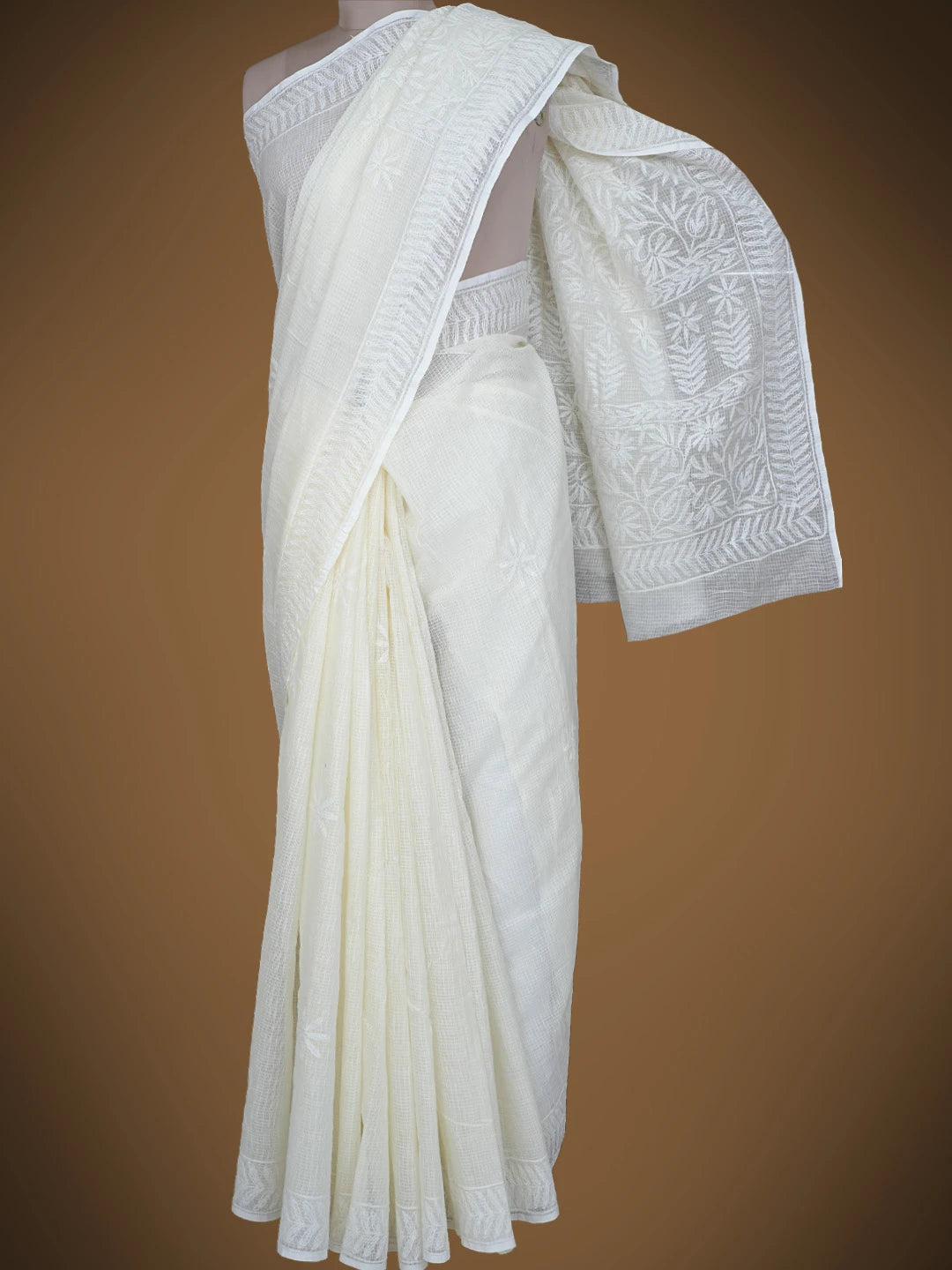 Ada Hand Embroidered Cream Kota Lucknowi Chikankari Saree and Blouse 01A810492