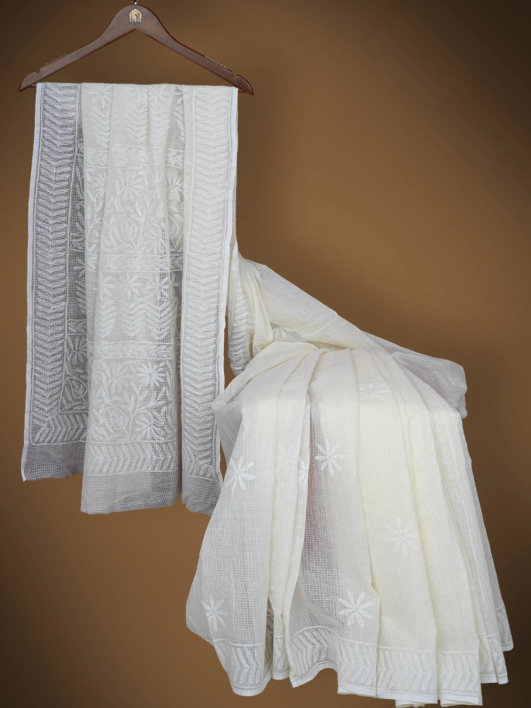 Ada Hand Embroidered Cream Kota Lucknowi Chikankari Saree and Blouse 01A810492