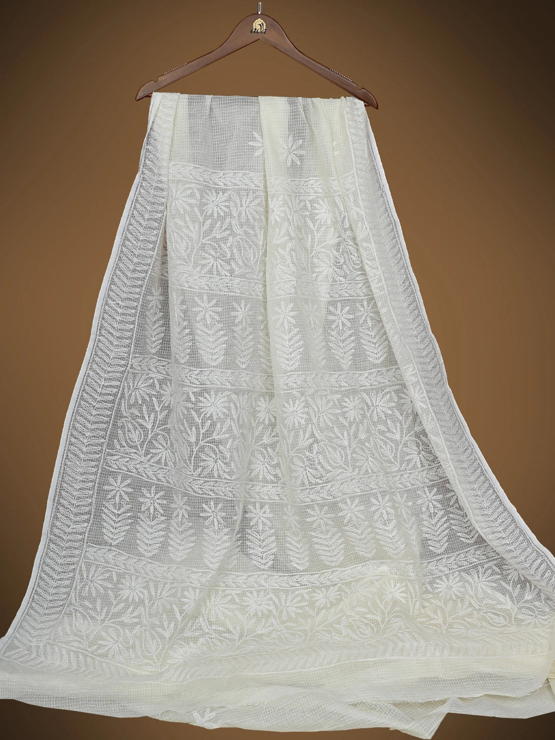 Ada Hand Embroidered Cream Kota Lucknowi Chikankari Saree and Blouse 01A810492
