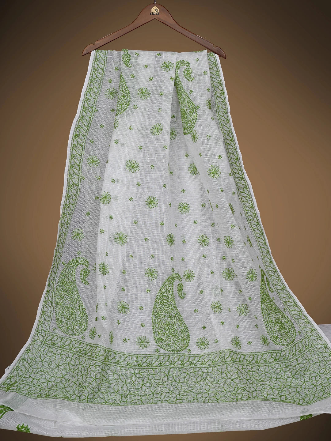 Ada Hand Embroidered White Baby Powder Kota Lucknowi Chikankari Saree and Blouse 01A778062