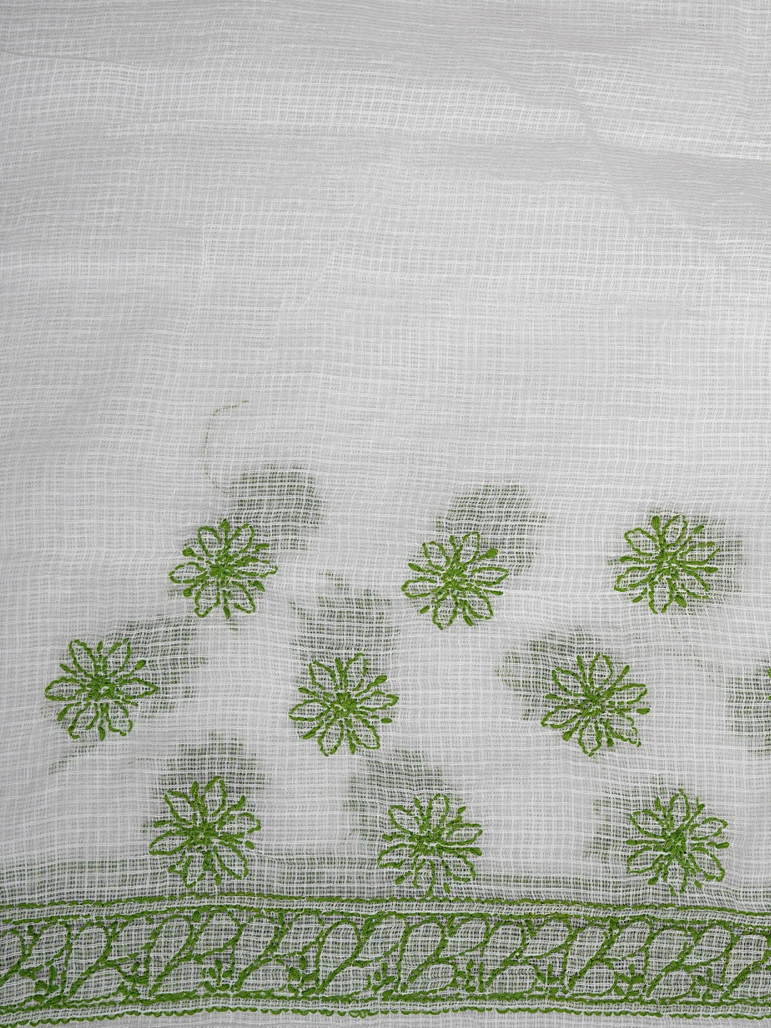 Ada Hand Embroidered White Baby Powder Kota Lucknowi Chikankari Saree and Blouse 01A778062