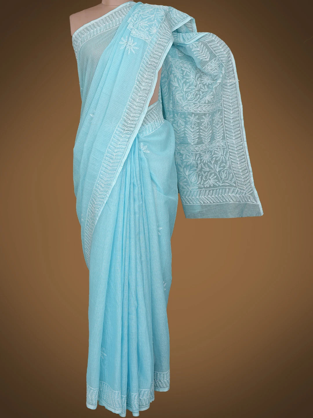 Ada Hand Embroidered Blue Kota Lucknowi Chikankari Saree and Blouse 01A810508