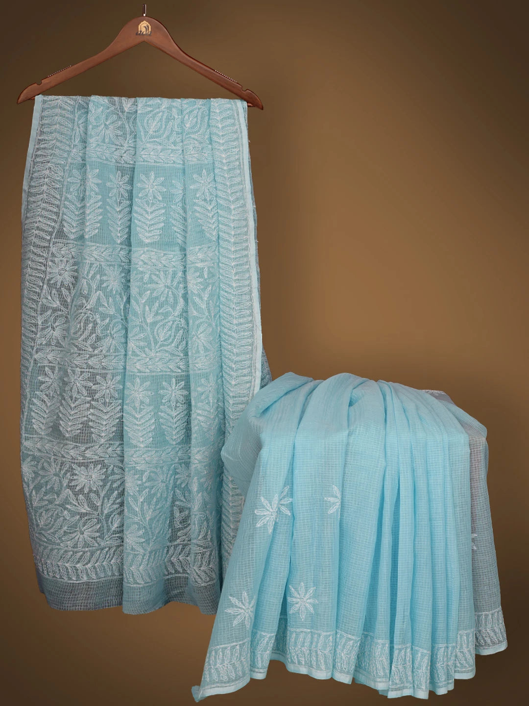Ada Hand Embroidered Blue Kota Lucknowi Chikankari Saree and Blouse 01A810508