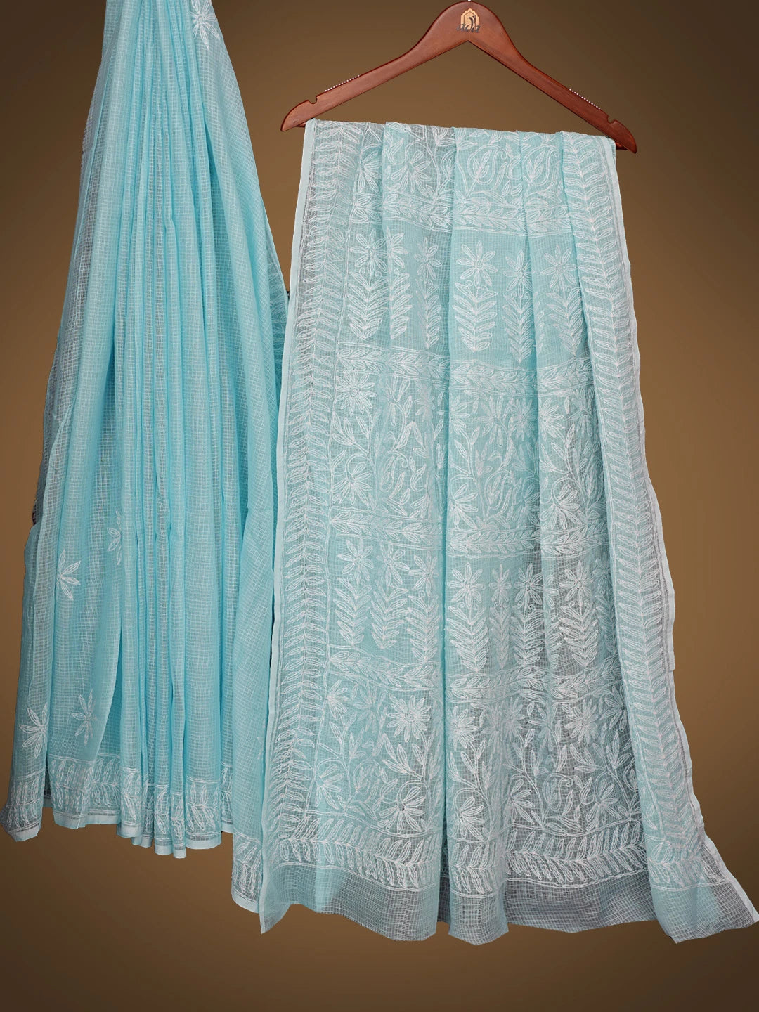 Ada Hand Embroidered Blue Kota Lucknowi Chikankari Saree and Blouse 01A810508