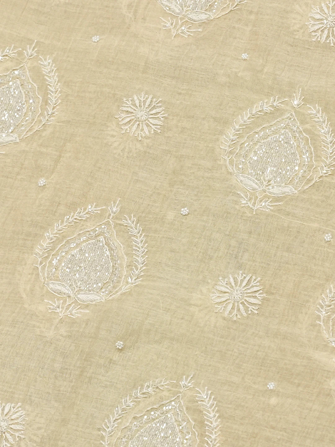 Ada Hand Embroidered Beige Chanderi Lucknowi Chikankari Saree And Blouse With Cutdana Work 01A711096