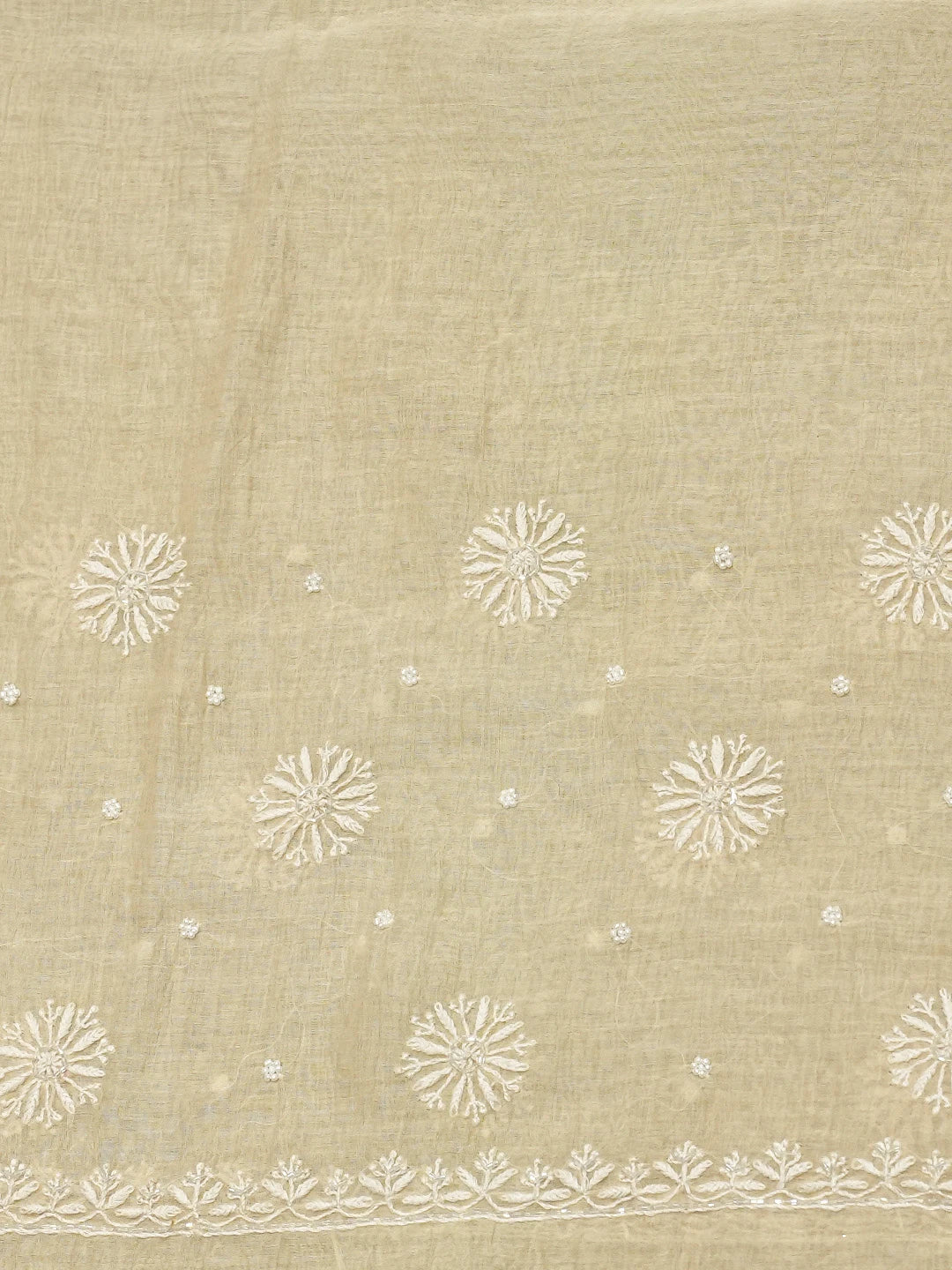 Ada Hand Embroidered Beige Chanderi Lucknowi Chikankari Saree And Blouse With Cutdana Work 01A711096