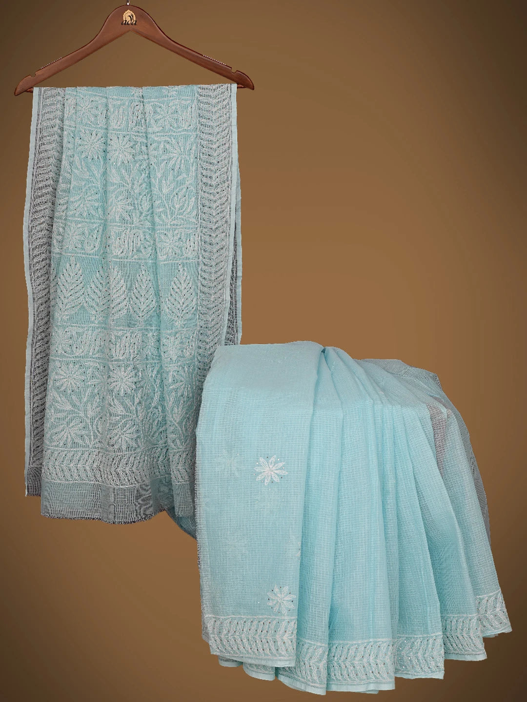 Ada Hand Embroidered Blue Kota Lucknowi Chikankari Saree And Blouse With Mukaish Work 01A430982