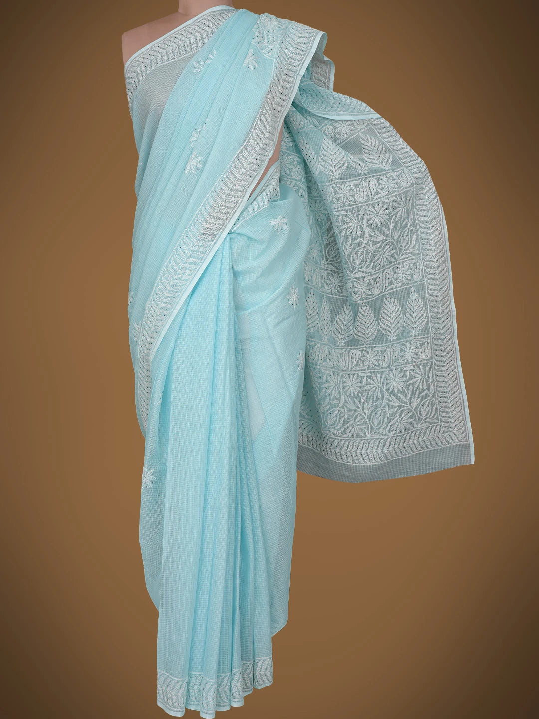 Ada Hand Embroidered Blue Kota Lucknowi Chikankari Saree And Blouse With Mukaish Work 01A430982