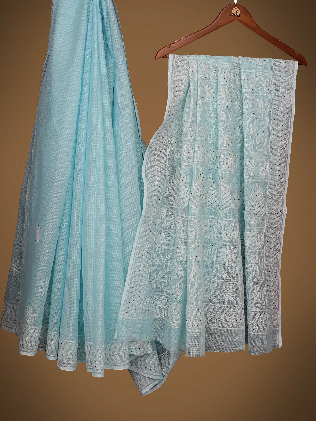 Ada Hand Embroidered Blue Kota Lucknowi Chikankari Saree And Blouse With Mukaish Work 01A430982