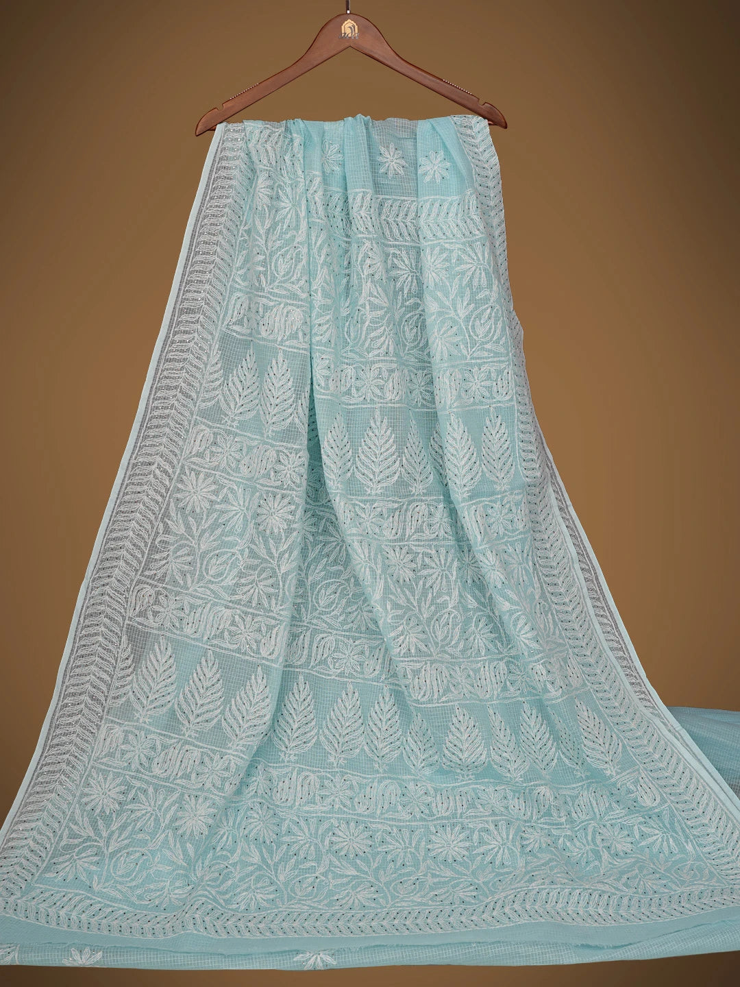 Ada Hand Embroidered Blue Kota Lucknowi Chikankari Saree And Blouse With Mukaish Work 01A430982