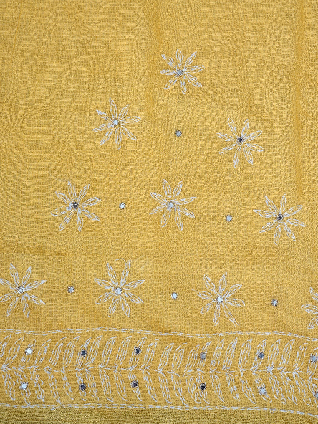 Ada Hand Embroidered Yellow Kota Lucknowi Chikankari Saree And Blouse With Mirror Work 01A635955