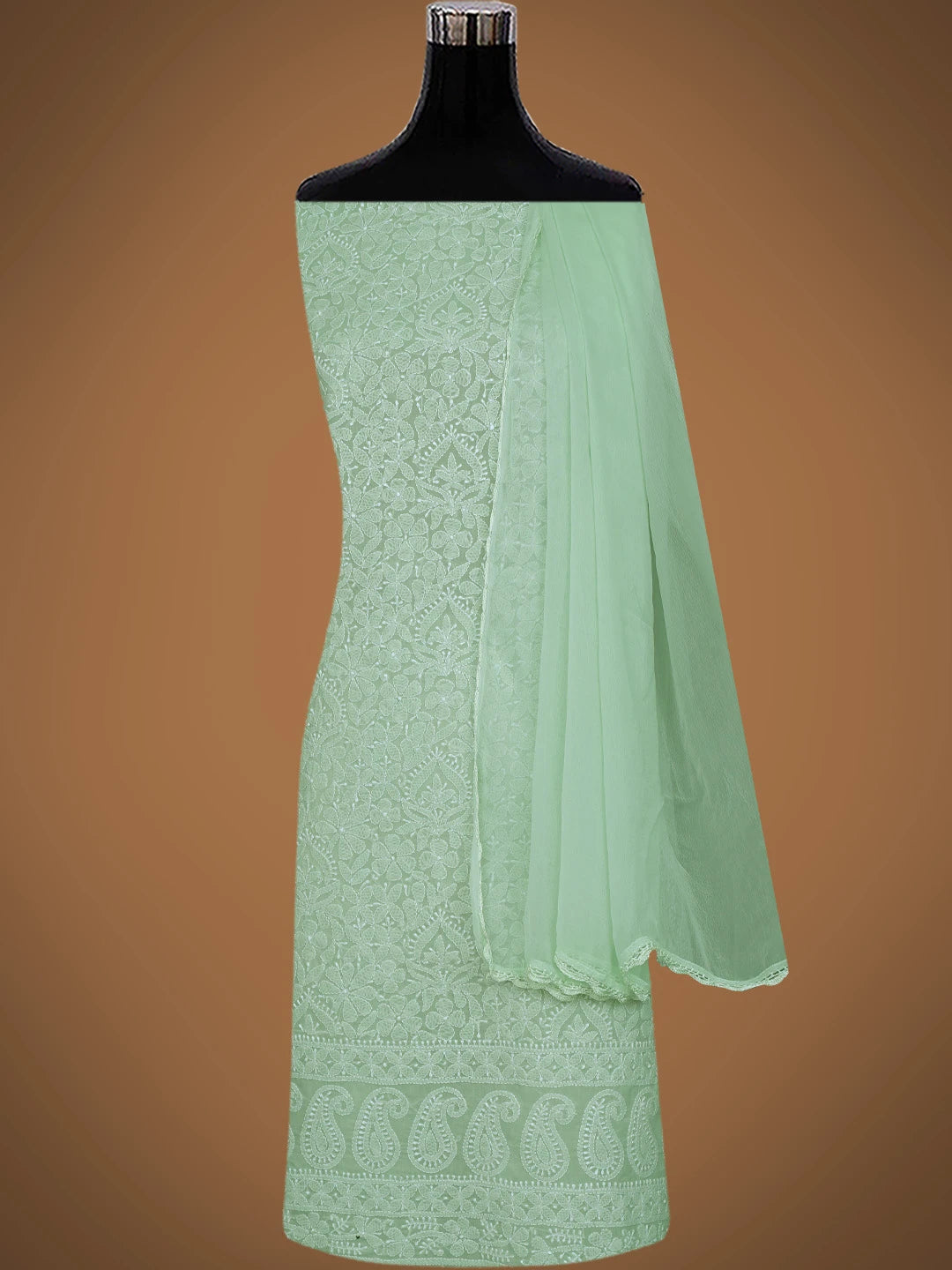 Ada Hand Embroidered Pista Green Cotton Lucknowi Chikankari Unstitched Suit Piece 01A818598