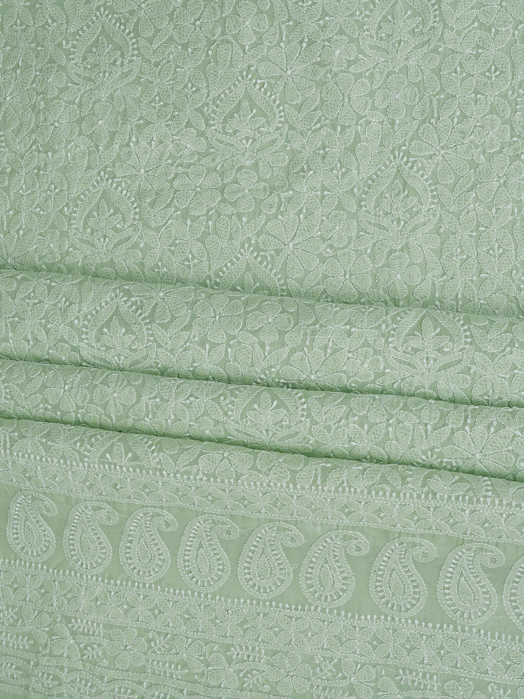 Ada Hand Embroidered Pista Green Cotton Lucknowi Chikankari Unstitched Suit Piece 01A818598