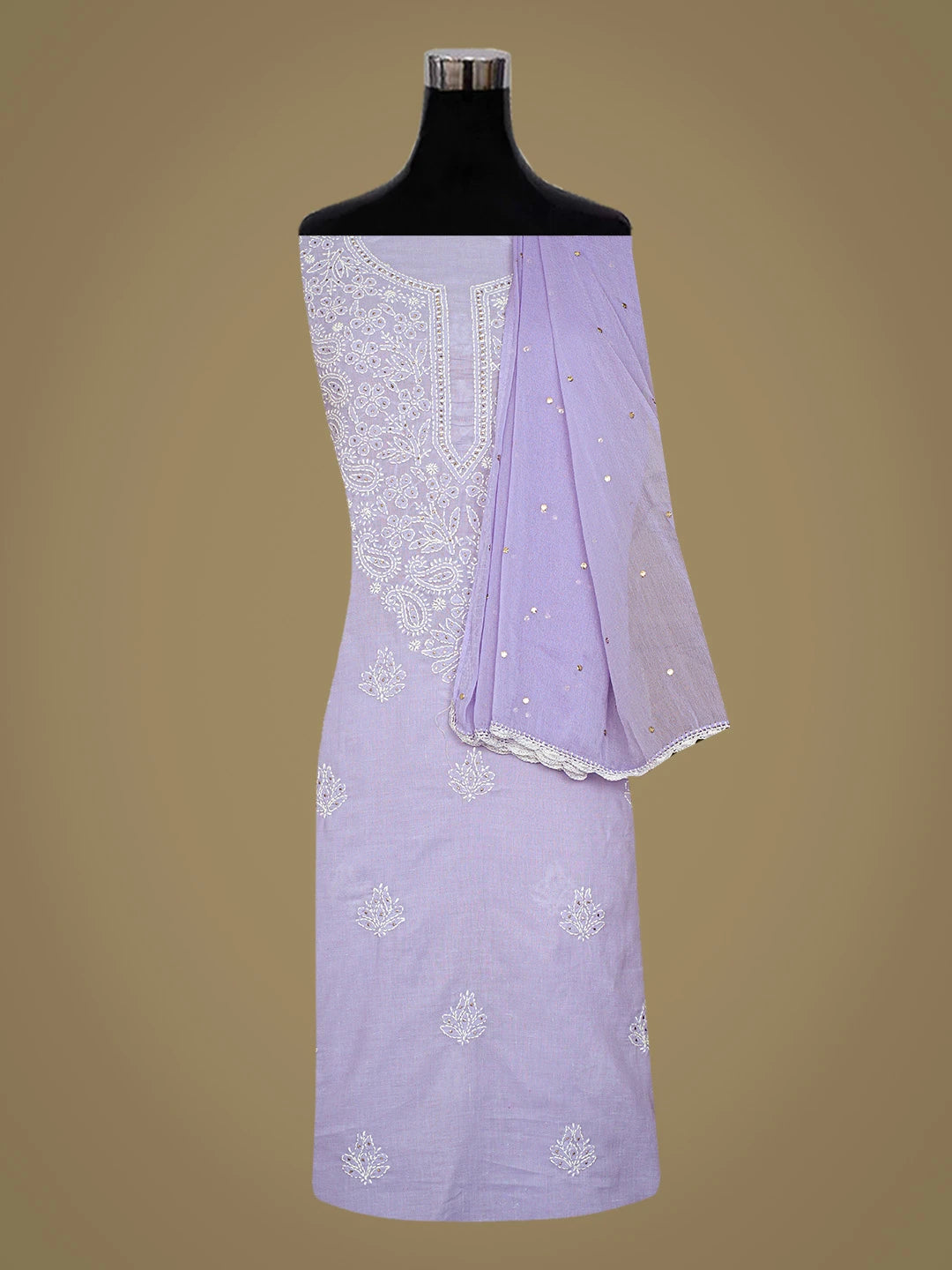 Ada Hand Embroidered Mauve Cotton Lucknowi Chikankari Unstitched Suit Piece With Mukaish Work 01A657304