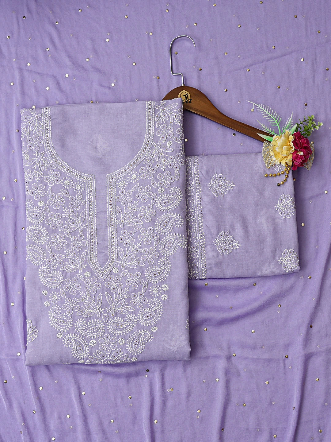Ada Hand Embroidered Mauve Cotton Lucknowi Chikankari Unstitched Suit Piece With Mukaish Work 01A657304
