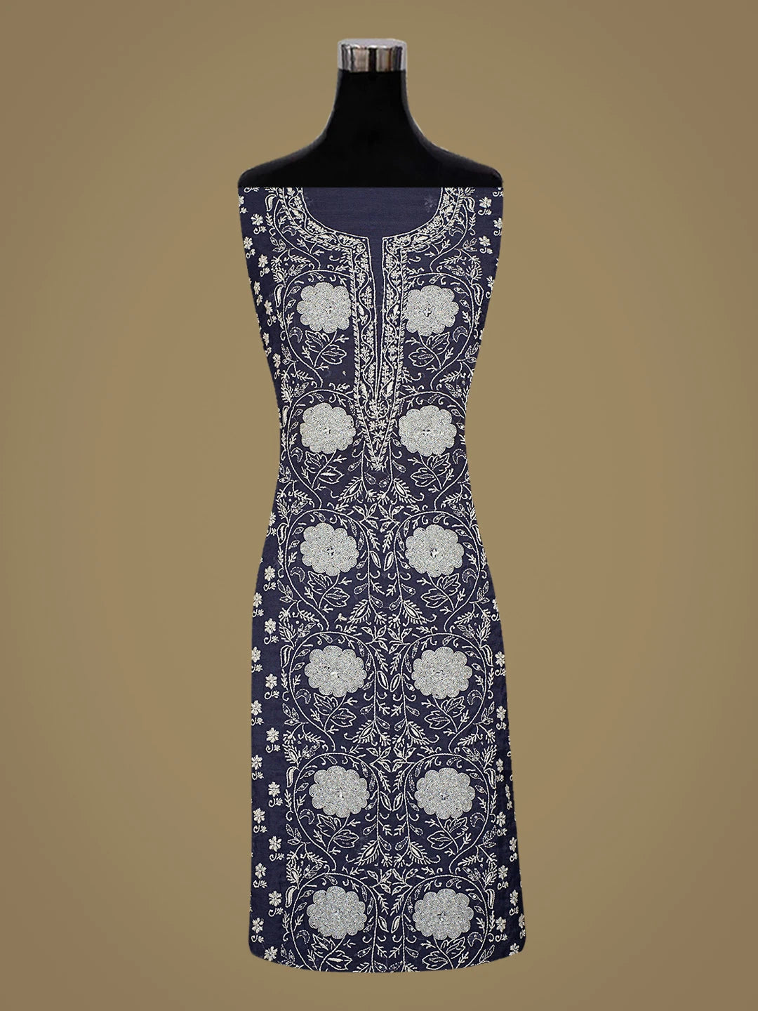 Ada Hand Embroidered Navy Blue Chanderi Lucknowi Chikankari Unstitched Suit Piece With Cutdana Work 01A800816