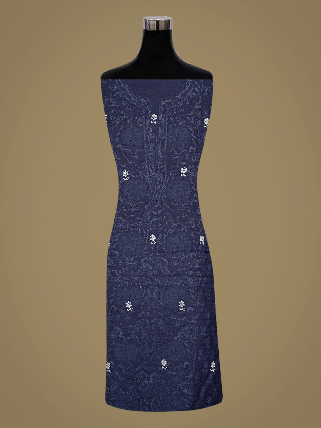 Ada Hand Embroidered Navy Blue Chanderi Lucknowi Chikankari Unstitched Suit Piece With Cutdana Work 01A800816