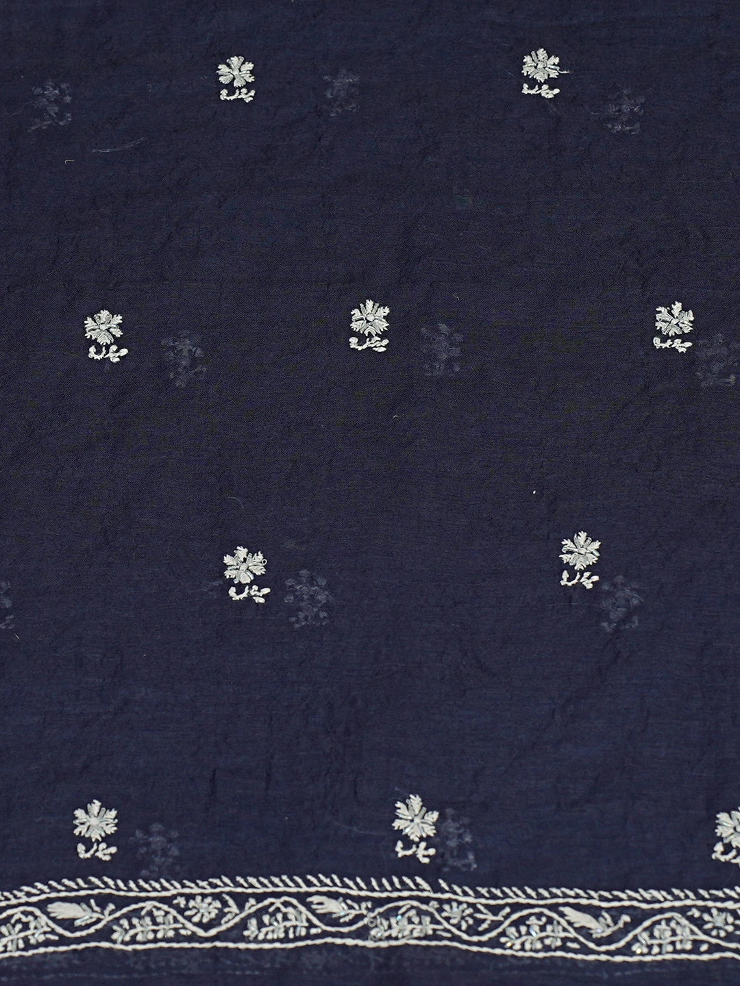Ada Hand Embroidered Navy Blue Chanderi Lucknowi Chikankari Unstitched Suit Piece With Cutdana Work 01A800816
