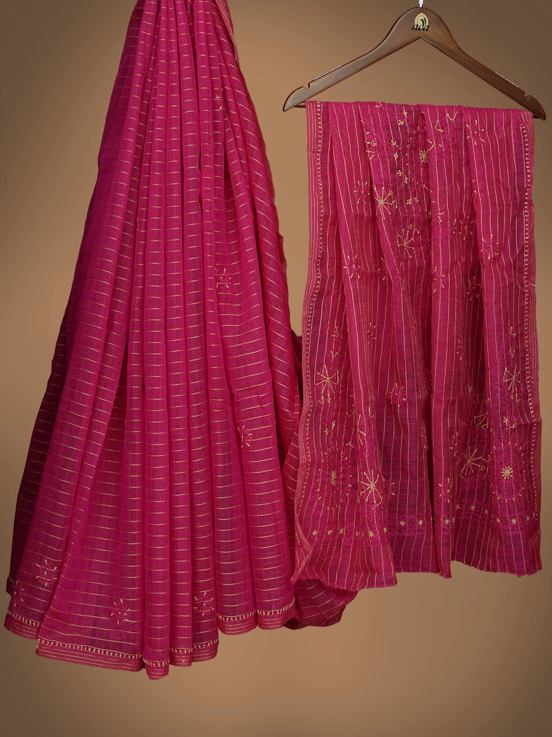 Ada Hand Embroidered Magenta Super Net Lucknowi Chikankari Saree and Blouse 01A814537