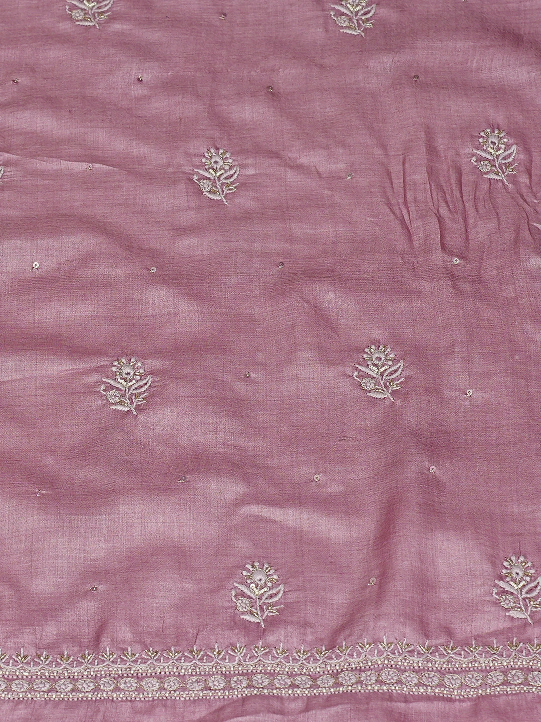 Ada Hand Embroidered Onion Pink Silk Lucknowi Chikankari Unstitched Suit Piece With Cutdana Work 01A783113