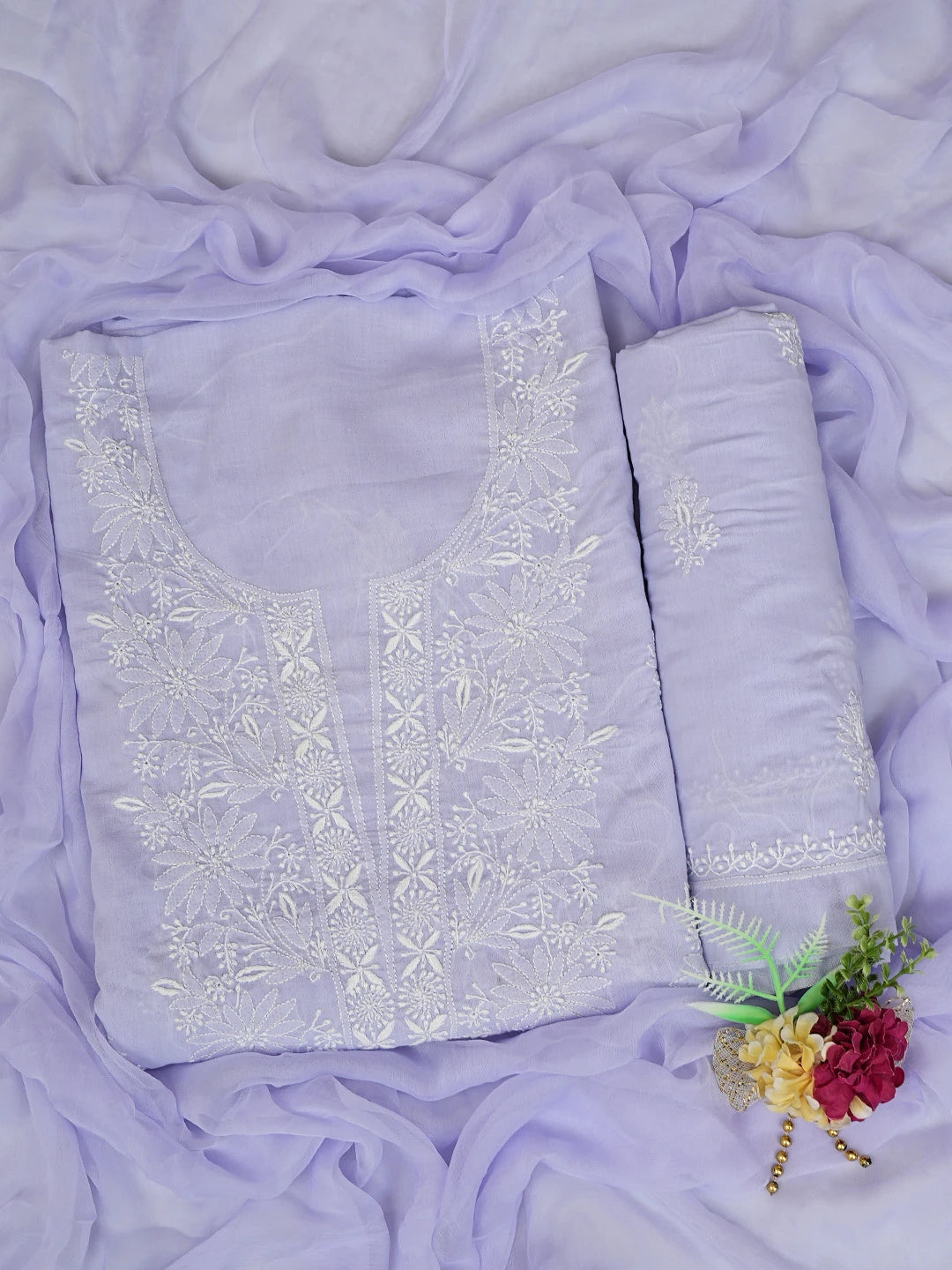 Ada Hand Embroidered Mauve Cotton Lucknowi Chikankari Unstitched Suit Piece 01A773530