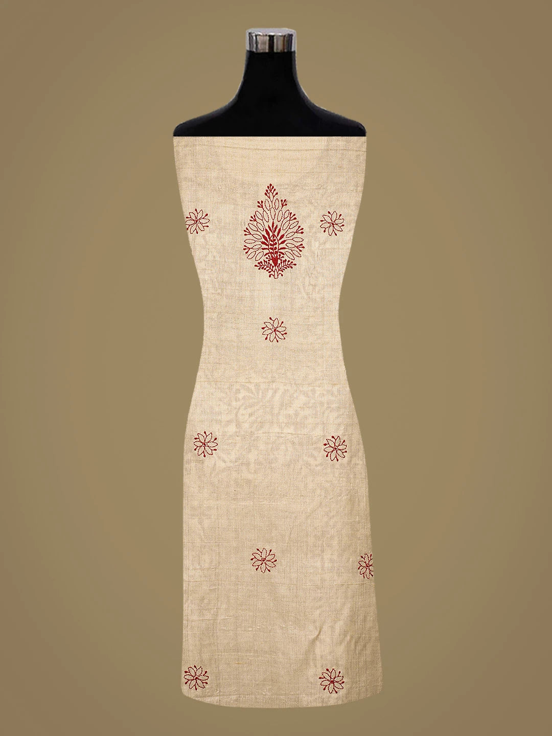 Ada Hand Embroidered Fawn Silk Lucknowi Chikankari Unstitched Suit Piece 01A716141