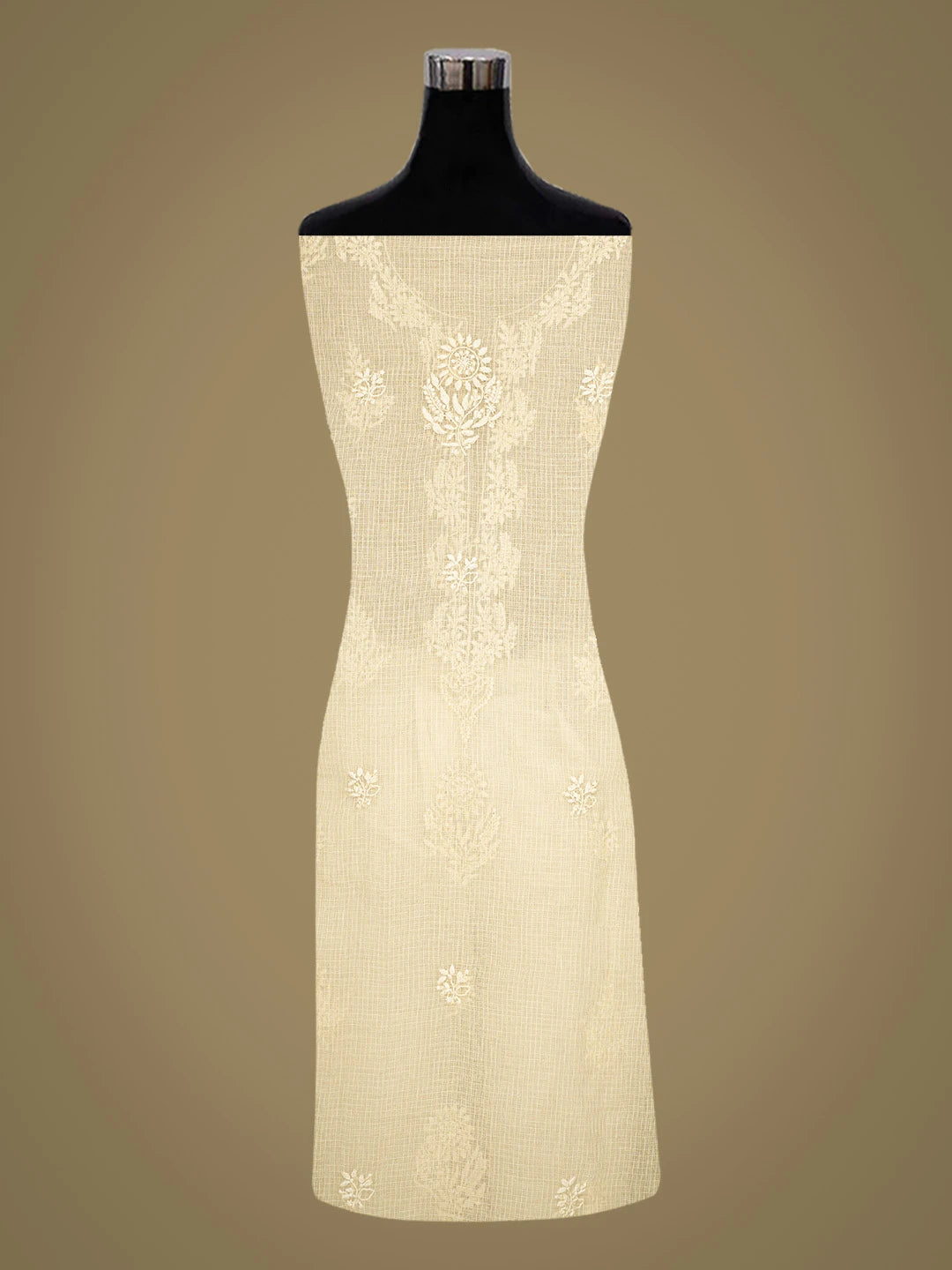 Ada Hand Embroidered Beige Kota Lucknowi Chikankari Unstitched Kurta Dupatta Set 01A796091