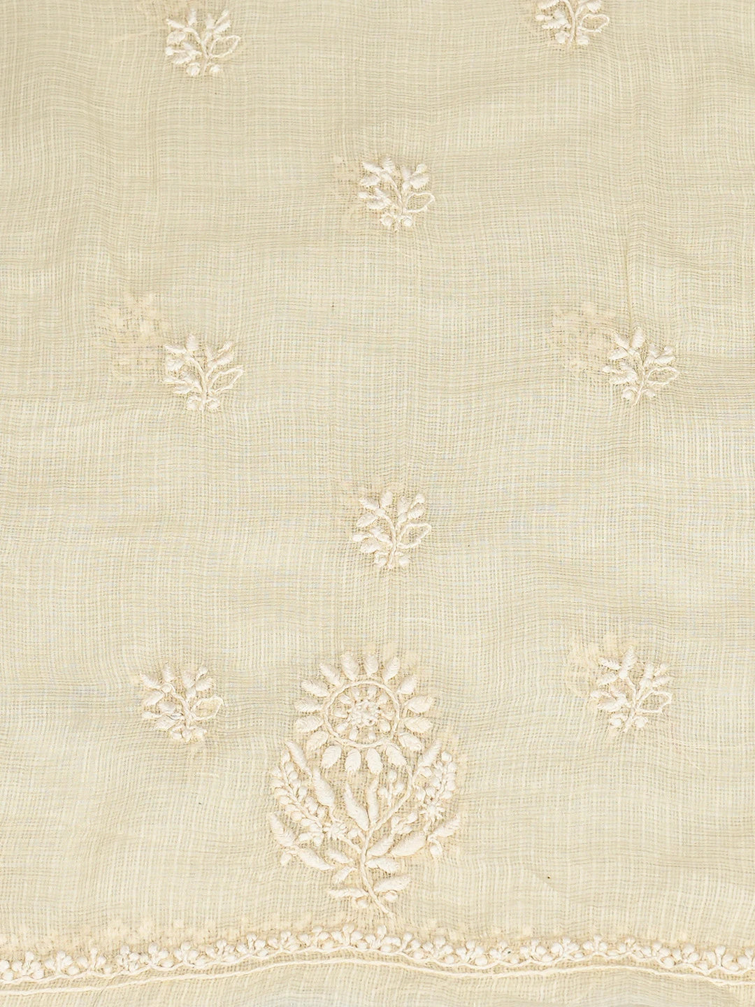 Ada Hand Embroidered Beige Kota Lucknowi Chikankari Unstitched Kurta Dupatta Set 01A796091