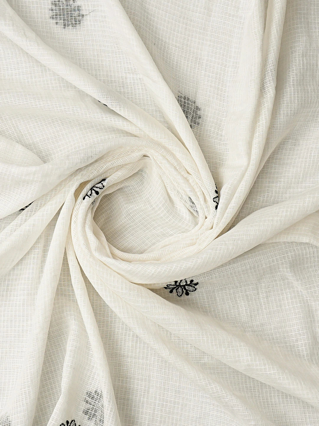 Ada Hand Embroidered White Kota Lucknowi Chikankari Unstitched Kurta Dupatta Set With Parsi Work 01A535595