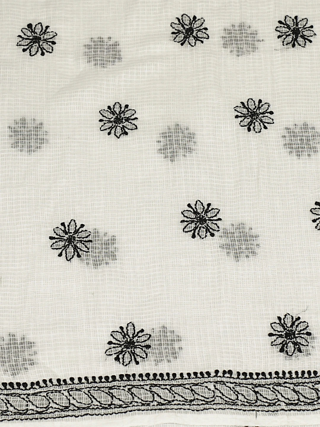 Ada Hand Embroidered White Kota Lucknowi Chikankari Unstitched Kurta Dupatta Set With Parsi Work 01A535595