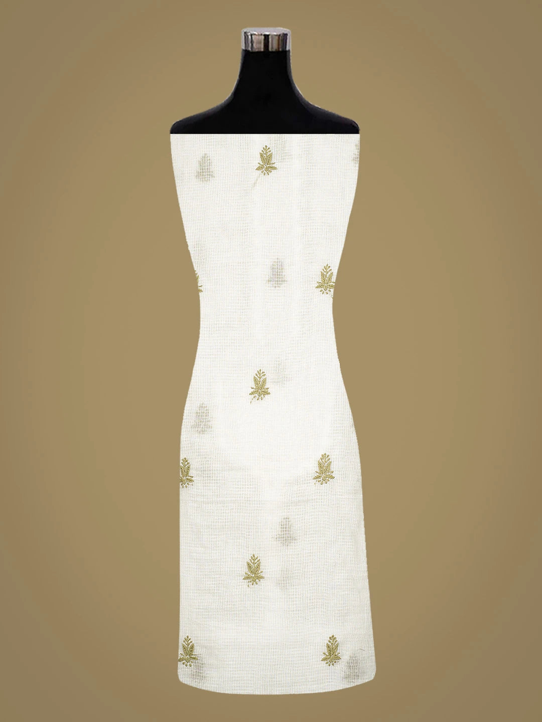 Ada Hand Embroidered White Kota Lucknowi Chikankari Unstitched Kurta Dupatta Set 01A754542