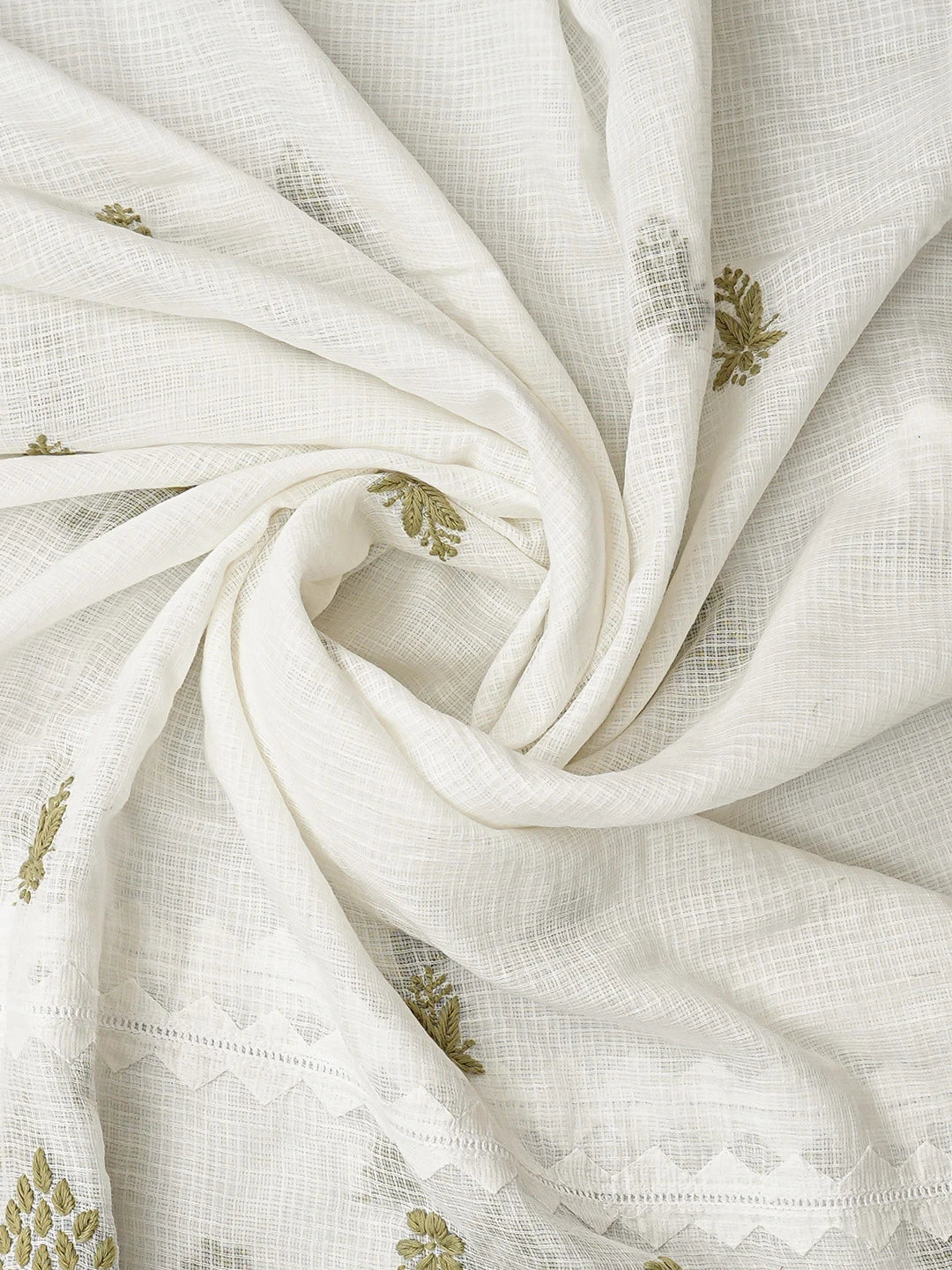 Ada Hand Embroidered White Kota Lucknowi Chikankari Unstitched Kurta Dupatta Set 01A754542