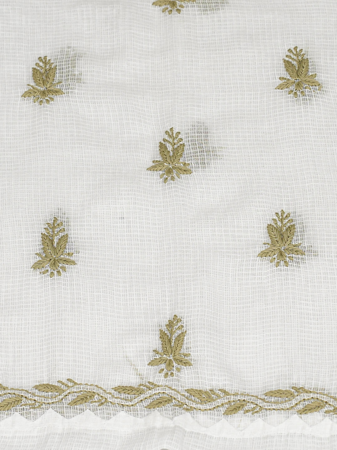 Ada Hand Embroidered White Kota Lucknowi Chikankari Unstitched Kurta Dupatta Set 01A754542