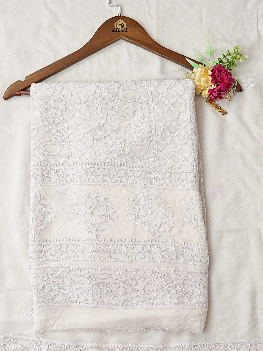 Ada Hand Embroidered Powder Lavender Viscose Georgette Lucknowi Chikankari Unstitched Kurta Dupatta Set 01A785304