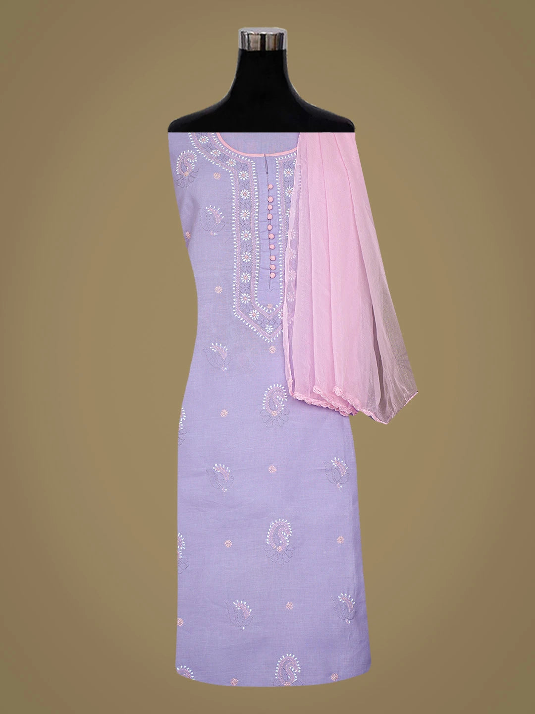 Ada Hand Embroidered Mauve And Pink Cotton Lucknowi Chikankari Unstitched Suit Piece 01A818841