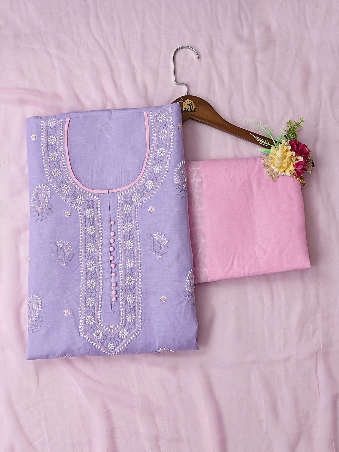 Ada Hand Embroidered Mauve And Pink Cotton Lucknowi Chikankari Unstitched Suit Piece 01A818841