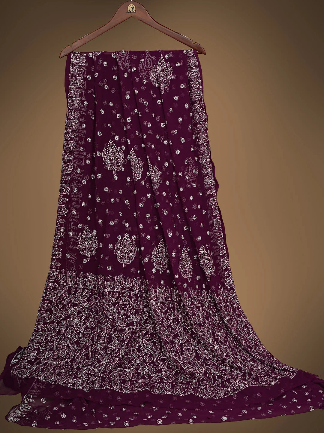 Ada Hand Embroidered Wine Georgette Lucknowi Chikankari Saree and Blouse 01A823588