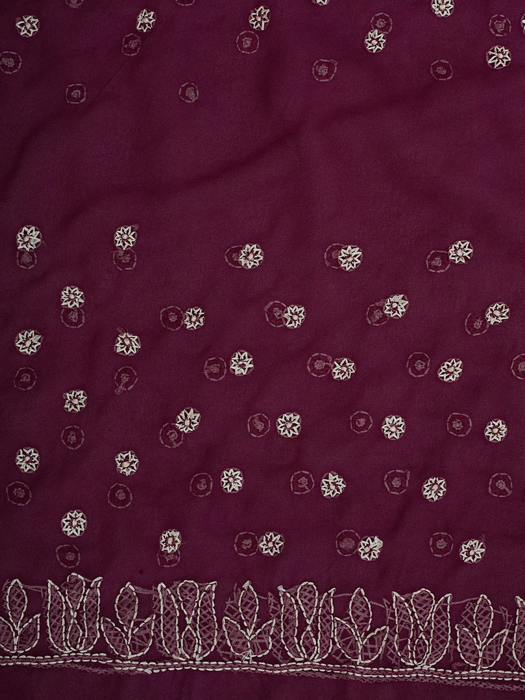 Ada Hand Embroidered Wine Georgette Lucknowi Chikankari Saree and Blouse 01A823588