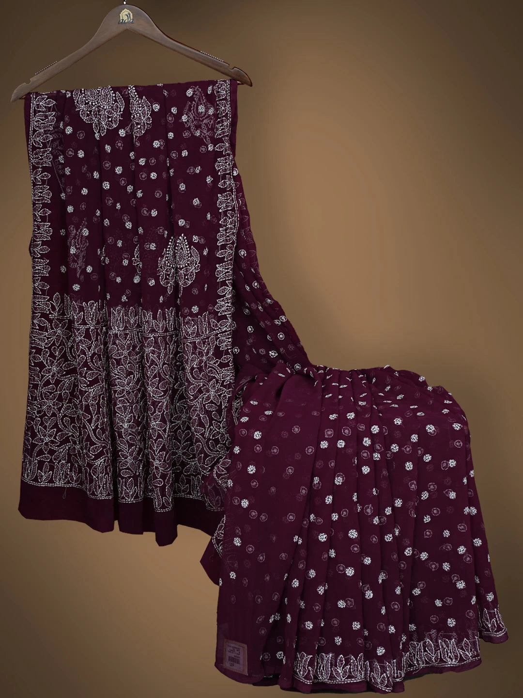 Ada Hand Embroidered Wine Georgette Lucknowi Chikankari Saree and Blouse 01A823588