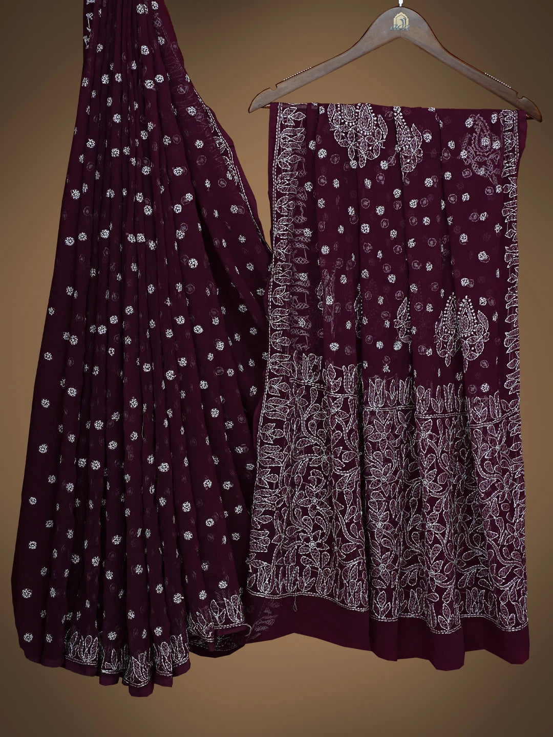 Ada Hand Embroidered Wine Georgette Lucknowi Chikankari Saree and Blouse 01A823588