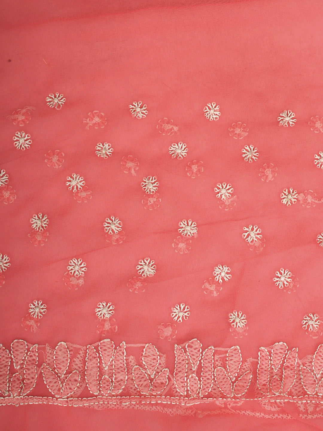 Ada Hand Embroidered Carrot Pink Georgette Lucknowi Chikankari Saree and Blouse 01A823584