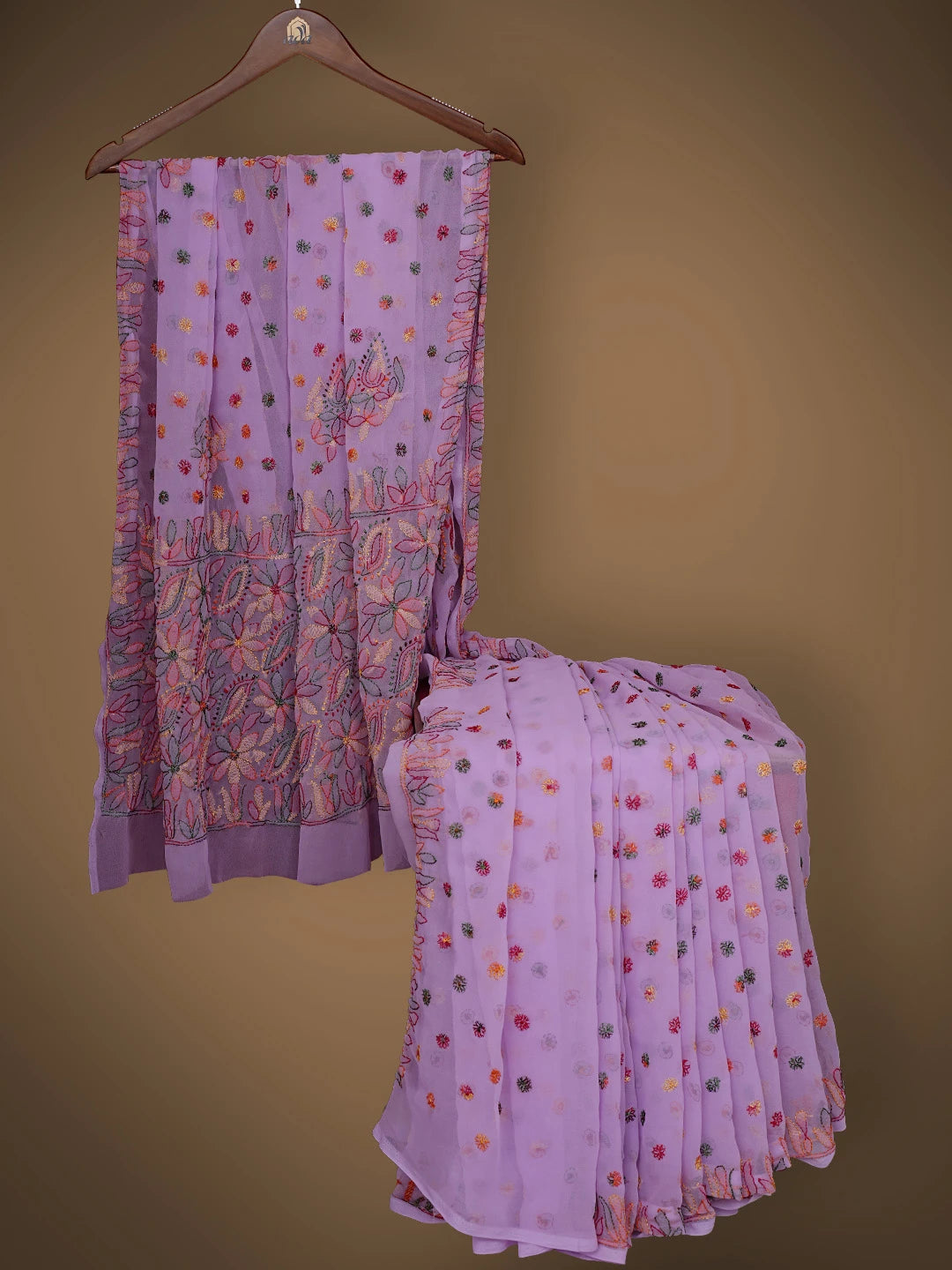 Ada Hand Embroidered Mauve Georgette Lucknowi Chikankari Saree and Blouse 01A823598