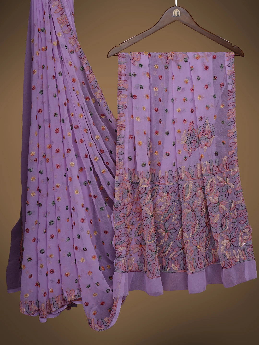 Ada Hand Embroidered Mauve Georgette Lucknowi Chikankari Saree and Blouse 01A823598