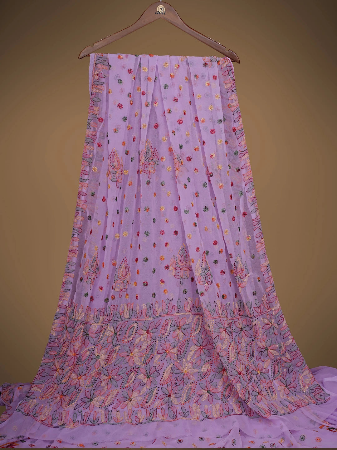 Ada Hand Embroidered Mauve Georgette Lucknowi Chikankari Saree and Blouse 01A823598