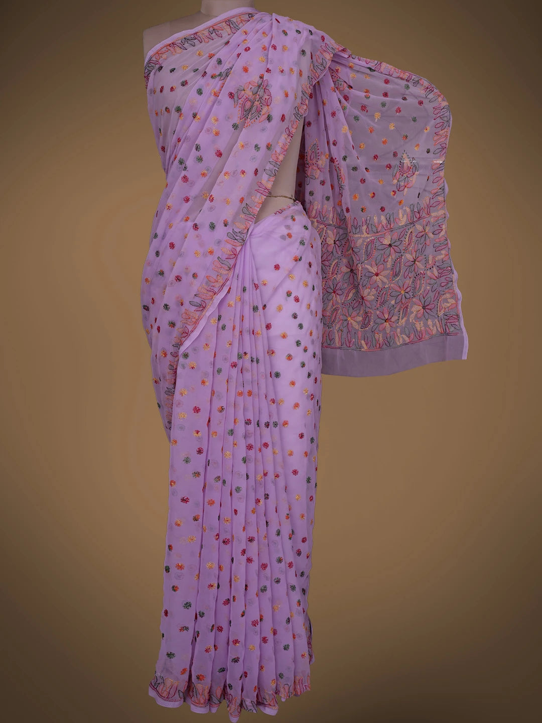 Ada Hand Embroidered Mauve Georgette Lucknowi Chikankari Saree and Blouse 01A823598