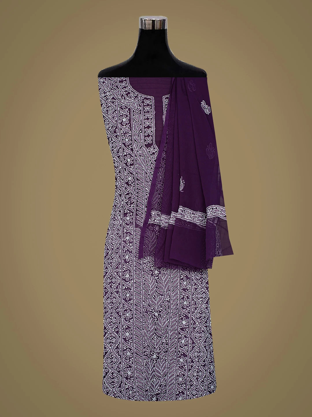 Ada Hand Embroidered Purple Georgette Lucknowi Chikankari Unstitched Suit Piece 01A823498