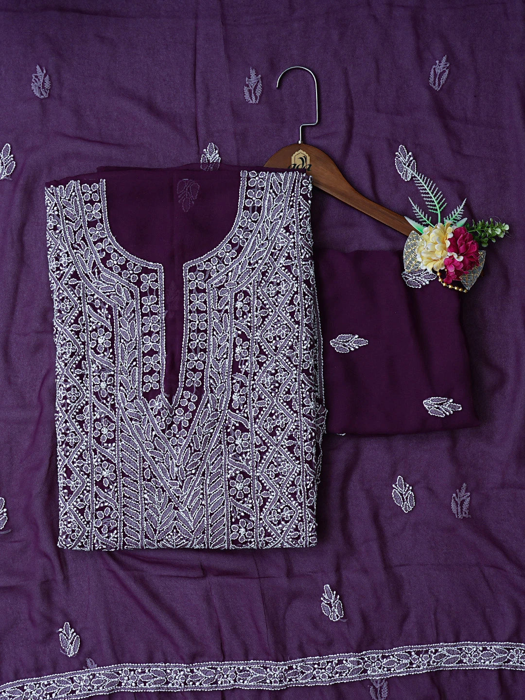 Ada Hand Embroidered Purple Georgette Lucknowi Chikankari Unstitched Suit Piece 01A823498