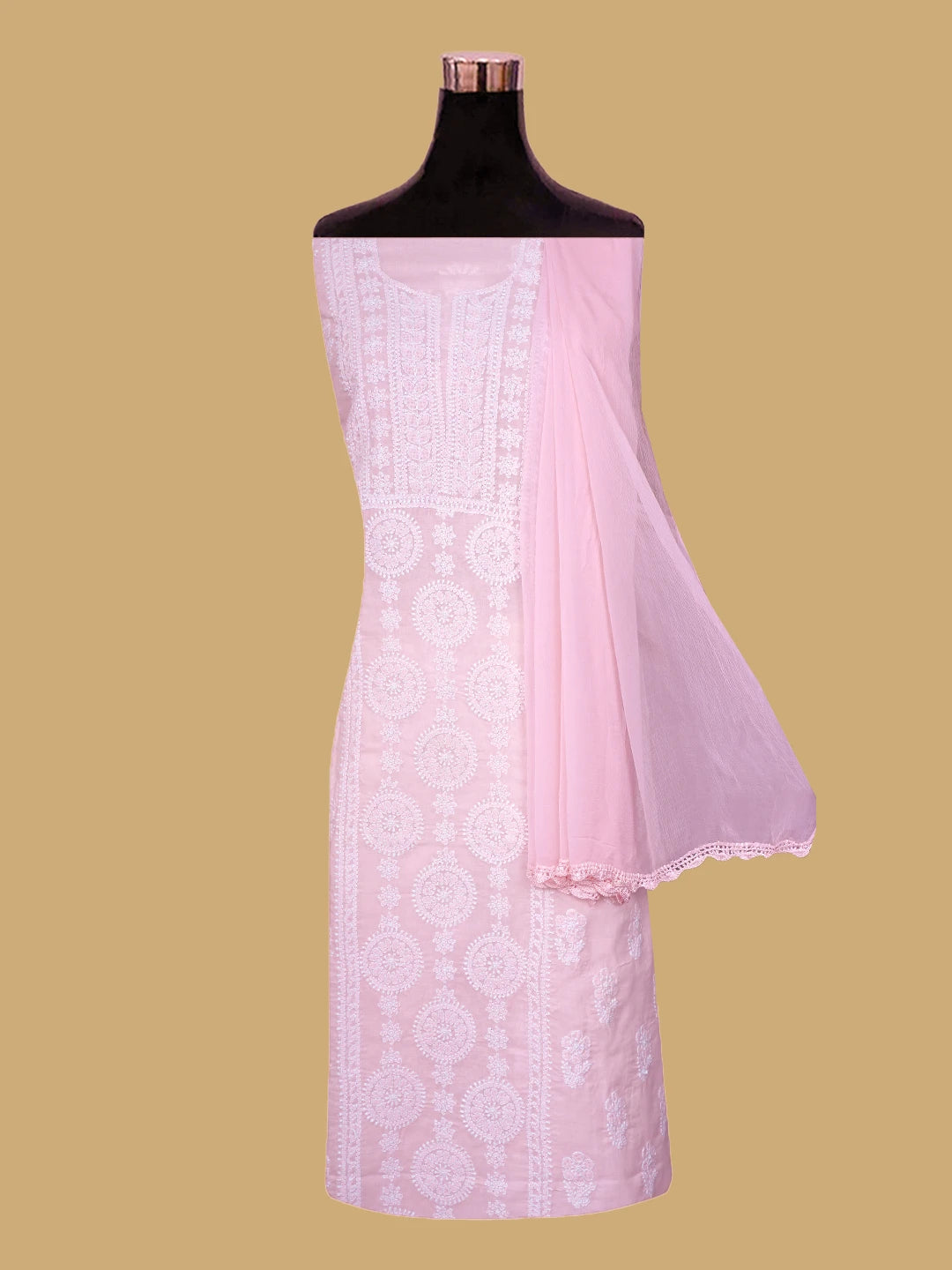 Ada Hand Embroidered Pink Cotton Lucknowi Chikankari Unstitched Suit Piece 01A783022
