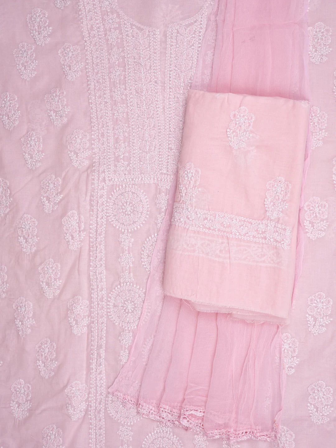 Ada Hand Embroidered Pink Cotton Lucknowi Chikankari Unstitched Suit Piece 01A783022