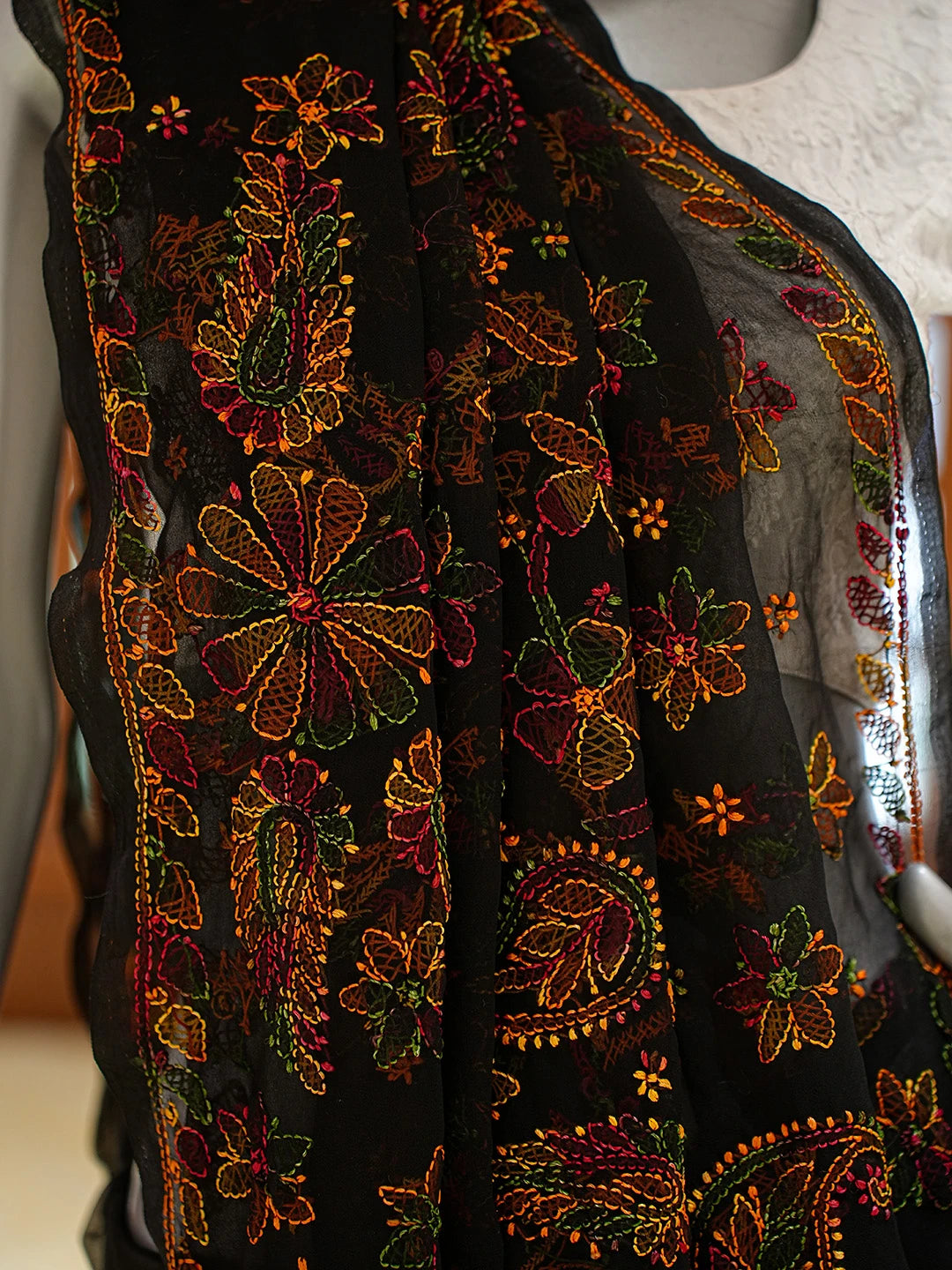 Ada Hand Embroidered Black Georgette Lucknowi Chikankari Saree and Blouse 01A823393
